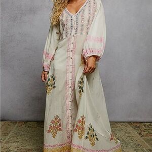 POL Cream and Pink Embroidered Maxi Dress